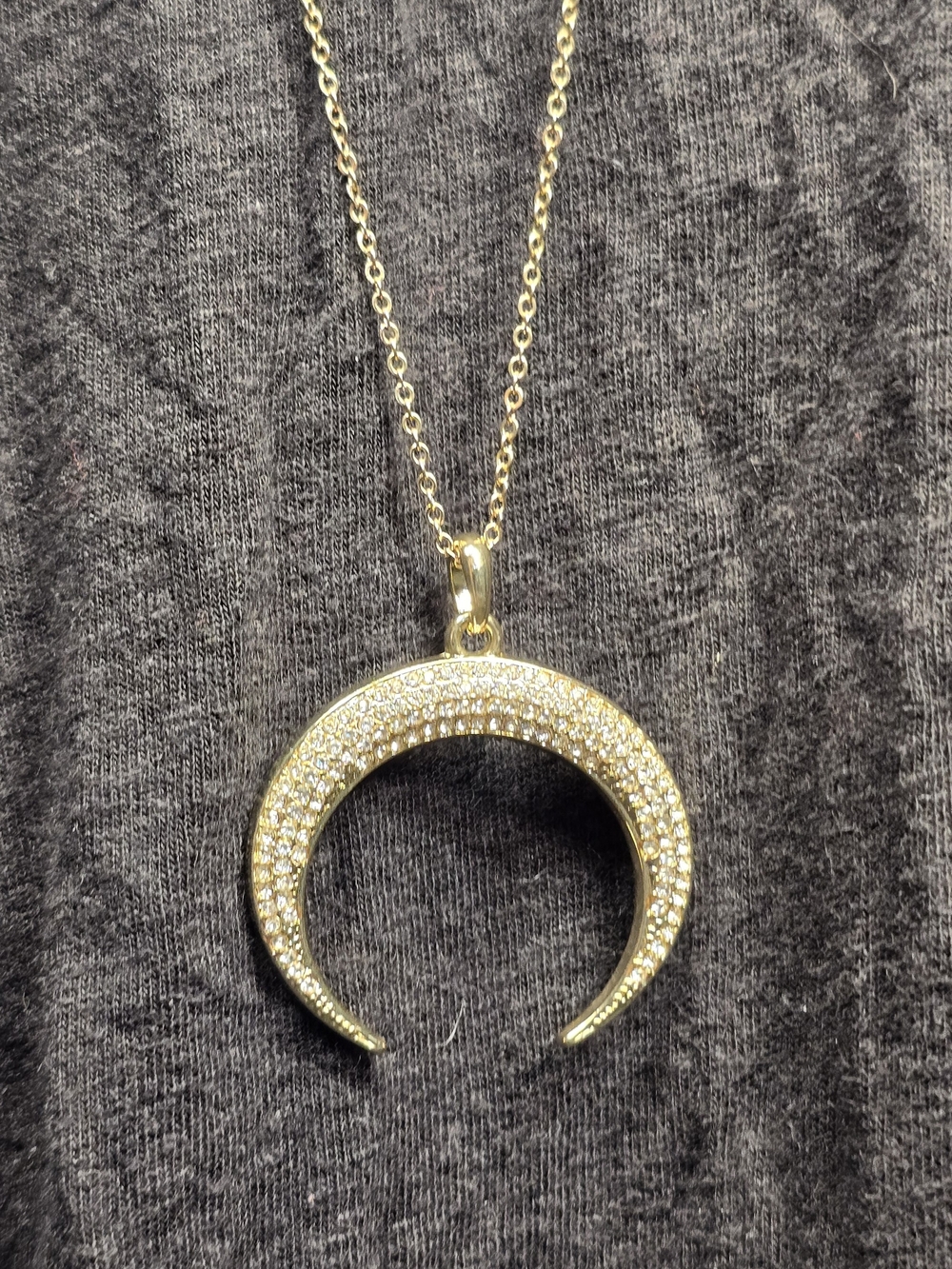 🌛 Gold Pave CZ Crescent Moon Double Horn Pendant Long Necklace Boho Western